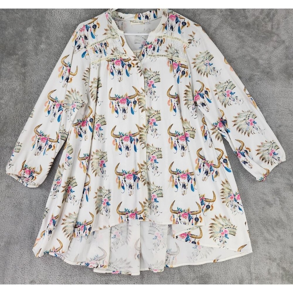 Southern Stitch Shirt Womens Large Multicolor Western Long Sleeve Tunic Blouse